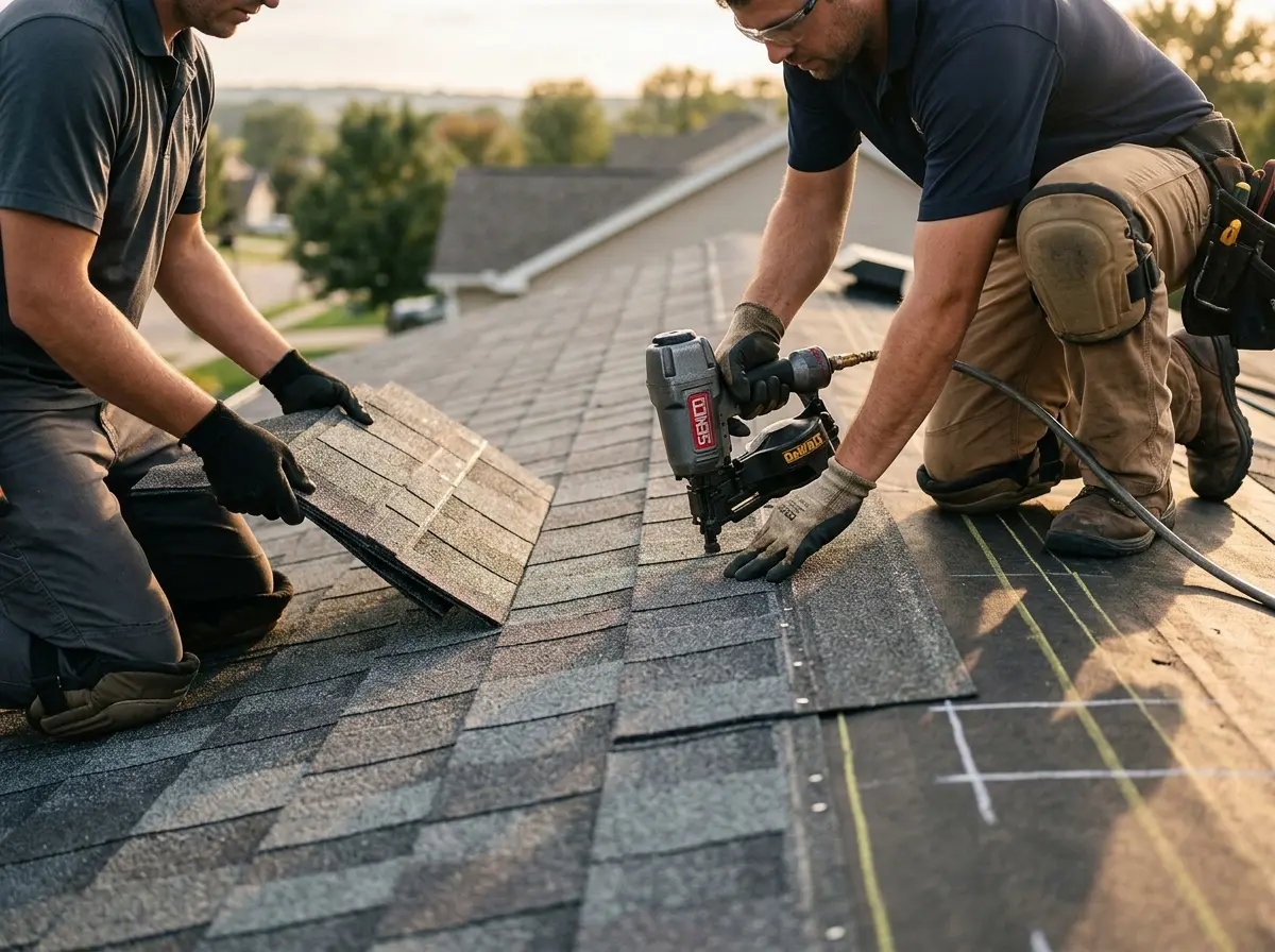 Professional roofer working on a residential roof in Texarkana